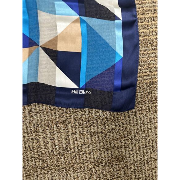 Bill Blass Silk Scarf Womens One Size Blue Geometric Oblong Long Rectangle - Picture 2 of 7